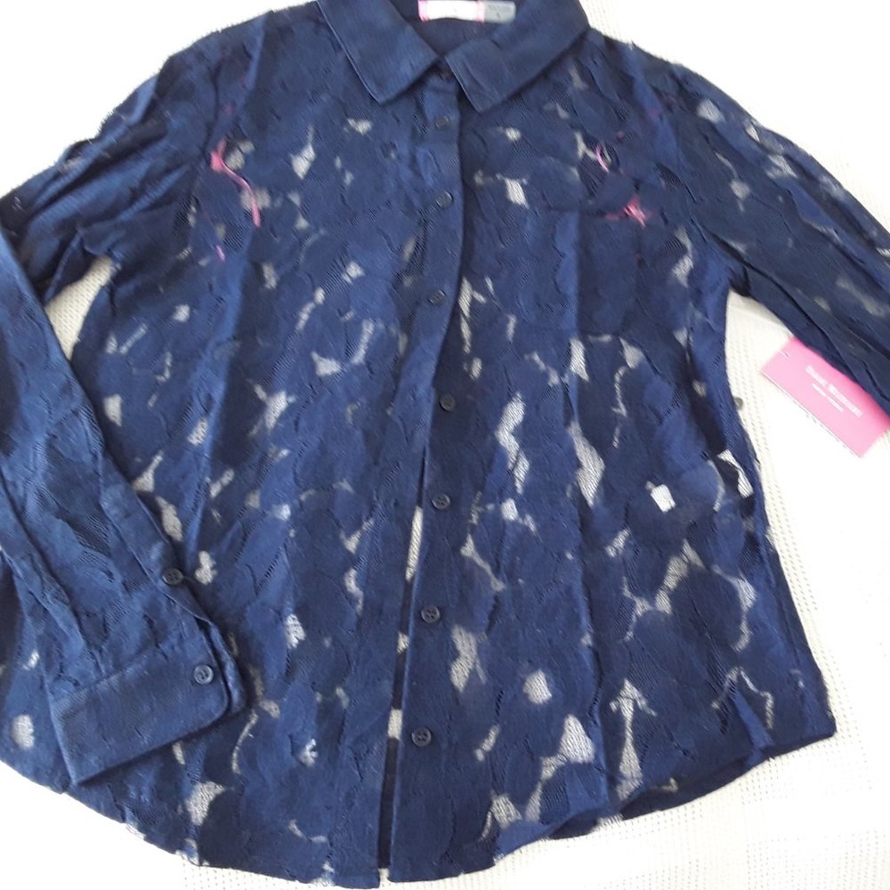 Navy Lace Blouse Button-down, 8